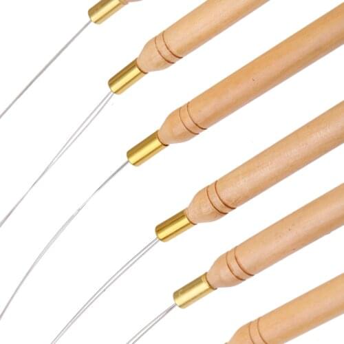 12Pcs Micro Feather Hair Extension Wooden Loop Needle Threader