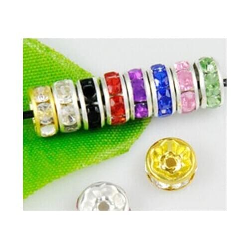 Rt434se white blue mix multicolor 8MM DIY Bead Spacer Metal Silver Plated Rhinestone Beads For Jewelry Making crystal
