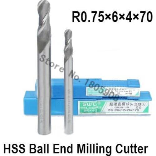 2PCS lengthening R0.75 high speed steel ball end milling cutter, straight shank white steel cutter, R alloy milling cutter
