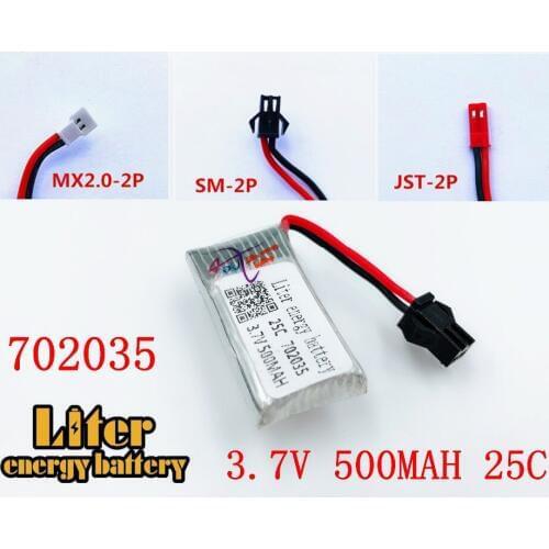 3.7v 500mah 702035 Lipo Battery H107D FY310B M62R F180 TT661 662 663 RC Quadrocopter High power MX2.0-2P SM-2P JST-2P battery