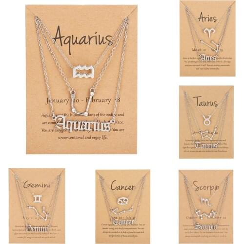 3 PCS/Set 12 Constellation Pendant Necklace For Women Rhinestone Letter Charm Choker Horoscope Necklace Birthday Jewelry Gift