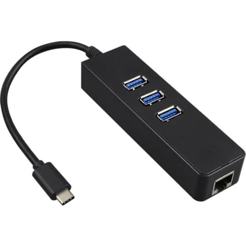 4in1 Type C to USB3.0x3 ports Rj45 support 1000M hub Adapter converter RJC3035 Black Usb 3.1