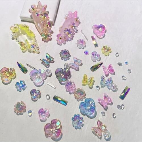 80% Hot Sale Holographic Faux Crystal Flower Butterfly Nail Art Decorations Manicure Ornament