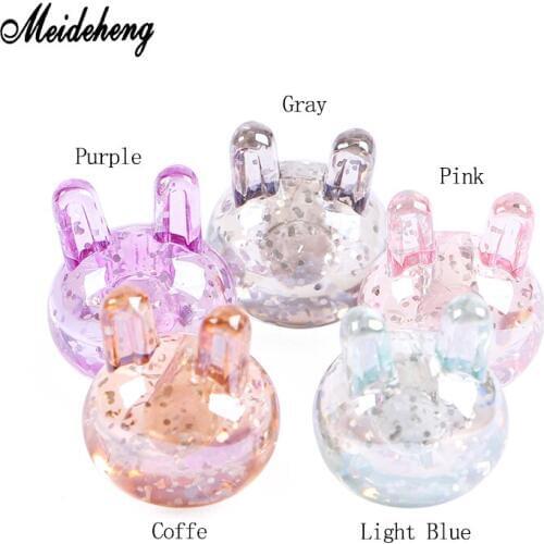 Acrylic Animal UV Oil Glitter Rabbit Beads For Jewelry Making Transparent Half Hole Charms Beads Hair Ornament Design Meideheng