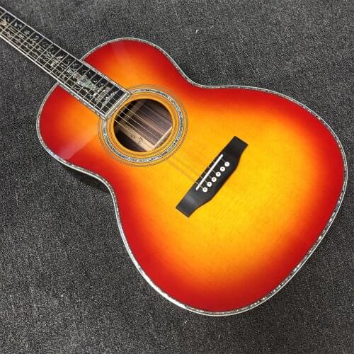 39" cherry red top 00045 parlor acoustic guitar 100% all real abalone parlour acoustic electric guitar free shipping OM45