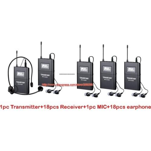 Takstar WTG-500/WTG 500 UHF PLL Wireless Acoustic Transmission System 1 Transmitter+18 Receivers+Headworn MIC+18 Earphone