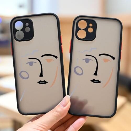 Funny Abstract Art Line Face Phone Case for iPhone 12 Pro Max 11 X XS XR 6 7 8Plus SE2020 Fashion Shockproof Matte Cover Fundas