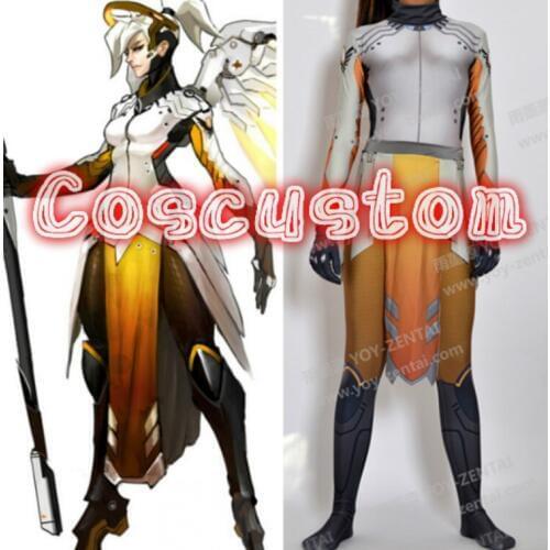 Coscustom High Quality Game OW Mercy Costume Spandex Suit Mercy full set Halloween Cosplay Costume