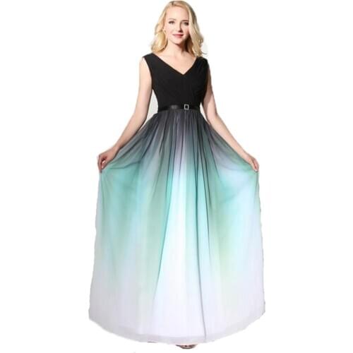 Elegant A-line Classic Evening Dress With Waist Trim V-neck Sleeveless Ball Gown Formal Dinner Dress Low Cost