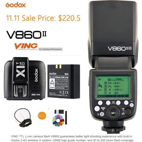 Godox V860II-O TTL HSS Li-ion Battery Speedlite 2.4G Wireless Camera Flash Light+X1T-O Trigger Transmitter for Olympus/Panasonic