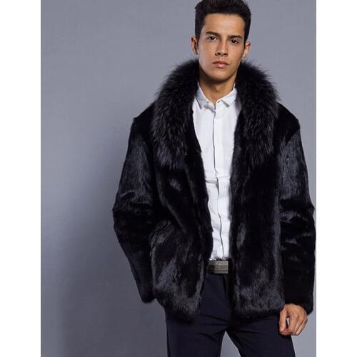 Best selling! Men 2018 new winter black fashion longhaired faux fur coat Fox fur Turn-down Collar full fur coats men fur jacket