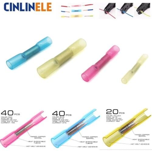100pcs BHT0.5 BHT1.25 BHT2 BHT5 Insulated Heat Shrink Butt Wire Electrical Crimp Terminal Connector BHT BHT-1.25 BHT-2 BHT-5