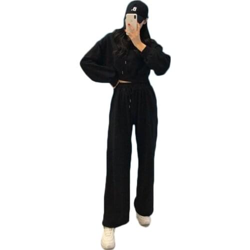 2pcs Set Hooded Sweatshirt Set Women Spring and Autumn Korean Style Casual Loose Long-sleeve Hoodies Tops Sportwear Pants NS2673