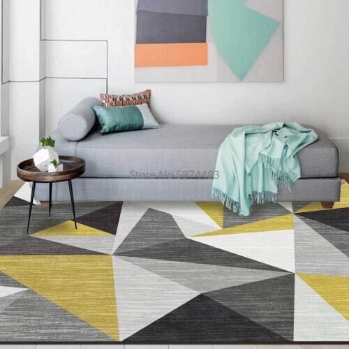 Fashion Modern Nordic Minimalist 3D Geometric Triangle Yellow Gray Living Room Bedroom Bedside Carpet Floor Mats