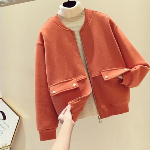 Winter Spring Womens Jacket Loose student stand Collar Casual Baseball Jacket short Woman Coat Solid Female Outwear clothes