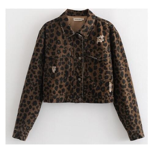 Women denim jacket harajuku top leopard clothing 2018 streetwear female autumn winter basic jean jacket 2018 women FF1435 X