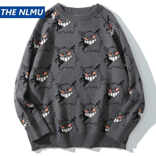 2021 HOT Loose Sweaters Cartoon Print Streetwear Pullover Hip Hop Men Women Autumn Harajuku Couple Sweaters Oversize WY781