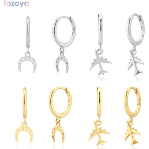 Lozoya 925 Sterling Silver Piercing Pendiente 8.5mm Gold Aros Avioneta Aircraft U Drop Earring Aros Herradura Clip 2021 Jewels