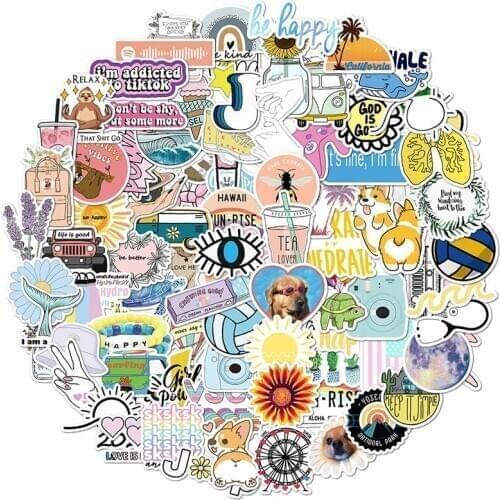 100 PCS Cartoon Simple Girls Kawaii Stickers For Children Kids Toy Waterproof Sticker To DIY Luggage Bicycle Helmet Car Decals