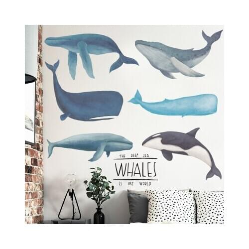 Bathroom Wall Stickers Whale Marine Animal Cartoon Art Kids Room Decoration Self-adhesive Wallpaper Bedroom Decor Wall Painting
