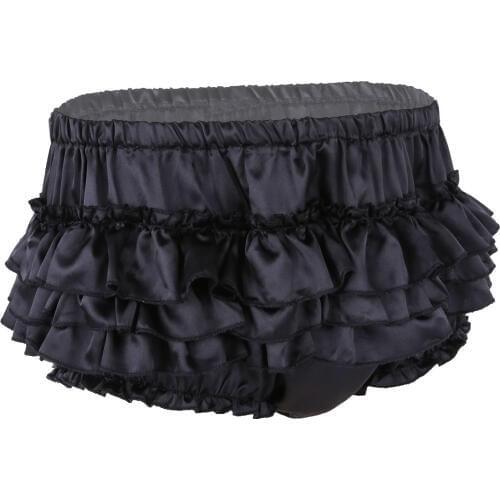 IEFiEL Mens Lingerie Gay Panties Shiny Satin Ruffled Bloomer Tiered Skirted Panties Briefs for Sexy Bikini Male Sissy Underwear