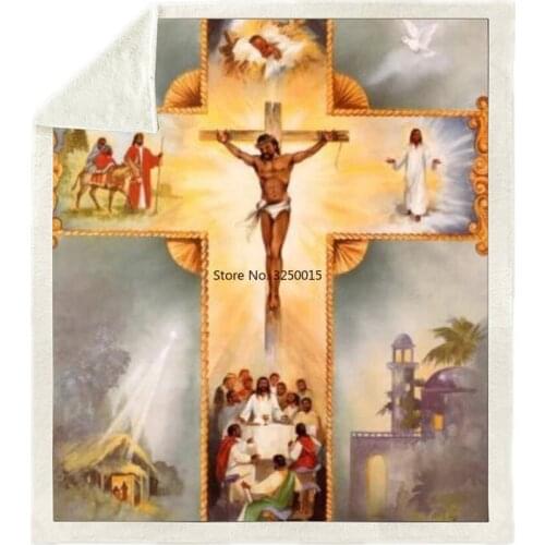 Religion Jesu 3D Print Sherpa Blanket Sofa Couch Hiking Picnic Back To School Quilt Cover Bedding Throw Fleece Adult Blanket