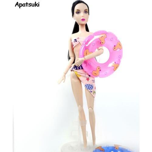 Pink Sexy Bikini For Barbie Doll Beach Clothes Bra Underwear Lifebuoy Bathing Swimwear For 1/6 BJD Doll Accessories Kids Toy