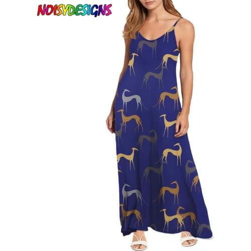 NOISYDESIGNS Womens Summer Dress Greyhound Dog Printing Sundress Beach Holiday Loose Causal Long Maxi Robe Roupas Femininas