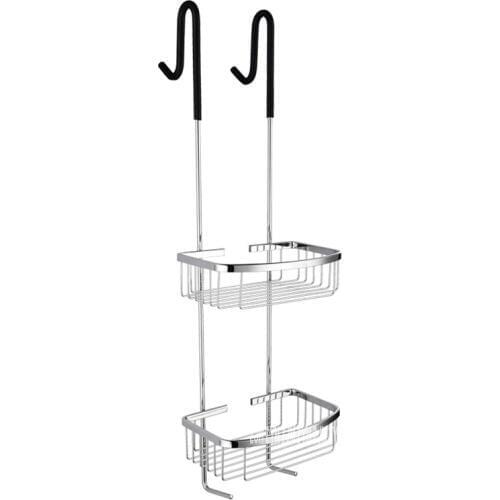 SBH171 Multifunctional 304 Stainless Steel Double Layer Shelf Home Wall Mounted Storage Basket Toilet Hanging Shelf With Hook