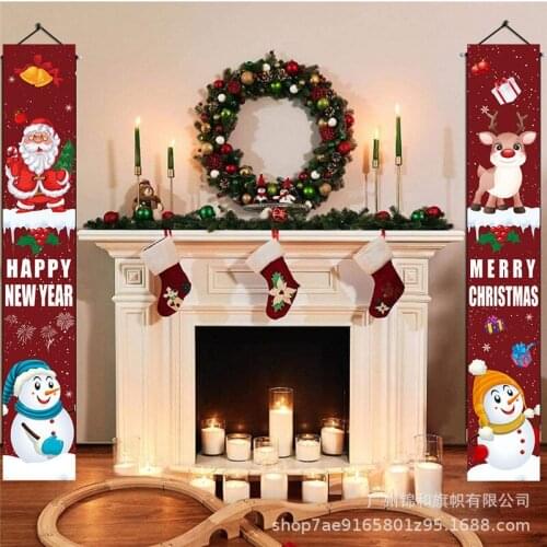 Happy Merry Christmas Door Window Couplet Hanging Flag 2 Sides Leather Checkered Party Indoor Outdoor Decoration