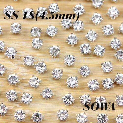 Free Shipping 144pcs/lot ss18(4.5mm) Silver Loose Crystal Sew On Beads for DIY Jewelry Making