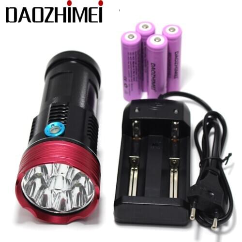 High Power 8000 lumens 10 x XM-L T6 LED Flashlight Torch Lamp Light For Hunting Camping+4 pcs 18650 battery+charger