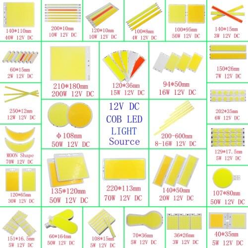 Led cob bar round light source 12V DC bulb chip Mix size 2-200W LED strip red blue warm nature cold white DIY light lamp