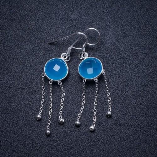 Natural Chalcedony Handmade Unique 925 Sterling Silver Earrings 2" X3990