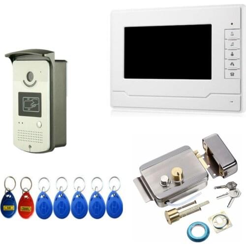 7'' TFT Color RFID Video Door Phone Intercom Doorbell Wired Access Entry System for Home 2 Monitors Video Camera Night Vision