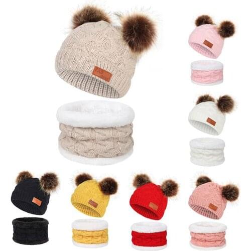 Crochet Baby Hat Warm Kids beanies scarf Girl Boy Beanie Cap Knitted Twist Double Pompom Children Toddler Bonnet Hats bonnets