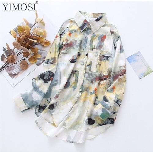 2021 Spring Autumn Printed Loose Shirts Vintage Tie Dye Women Top And Blouses Long Sleeve Oversized Casual Blusas