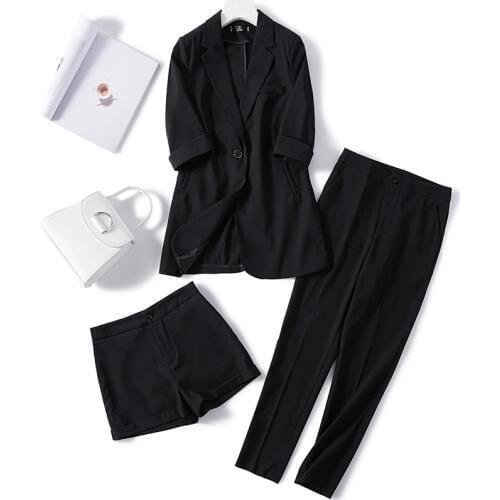 Fashion 2 piece outfits for women2019 summer new small suit jacket womens shirt loose casual thin section black suit two-piece