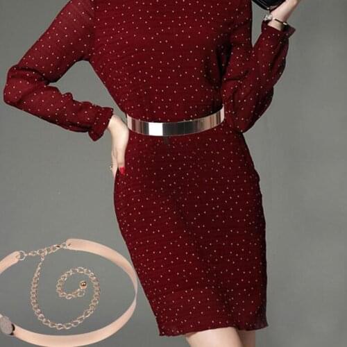 Womens Mirror Metal Waist Belt Gold Plate Waistband Belt with Chain