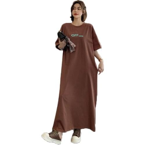 NYFS 2021 Korean New O-neck Short Sleeve Split Printing Woman Dress Vestidos Robe Elbise Striped Summer Dress