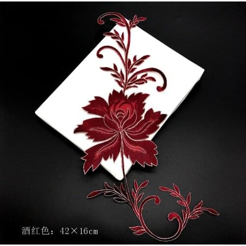 1Pc/ 42X16cm Long Floral White Black Blue Applique Clothing Embroidery Patch Fabric Sticker Iron On Patch Craft Sewing Repair