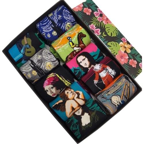 10 Pairs/Pack Classic Autumn Winter Retro Women Men Personality Art Van Gogh Mural World Famous Painting Unisex Sock Oil Socks