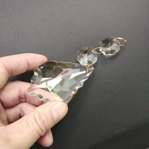 10 pieces/lot, 76*48mm maple leaf Crystal+2xoctagonal+3 gold ring connector Glass Wedding Decoration Crystal Pendant