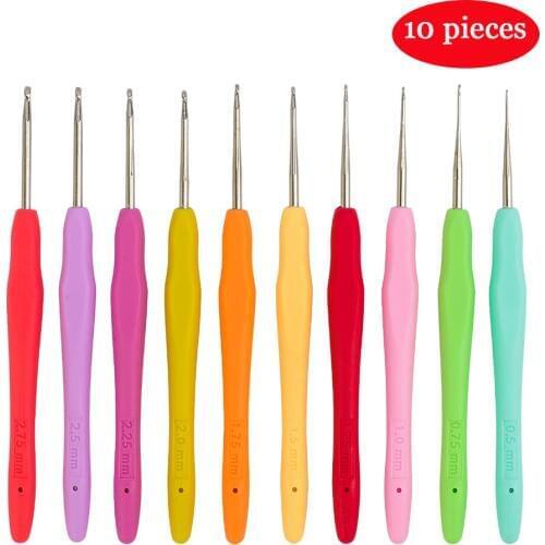 10pcs Small Size 0.5-2.7mm Crochet Hooks Set Soft Grip Handle Knitting Weave Yarn Craft Crochet Hooks With Soft Grip Handle