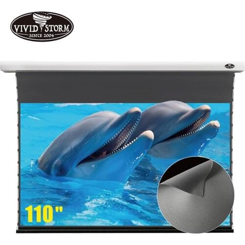 VIVIDSTORM 110 Inch Slimline CLR Ceiling Projector Screen With Amebient Light Rejecting 0.8 Gain For Long Throw Projector