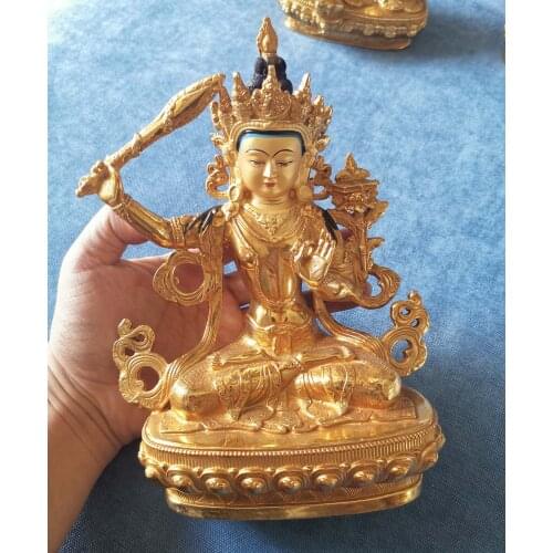 21CM Tibet Buddhism gold gilding Bodhisattva Manjusri Guan yin PU SA Buddha statue brass statue HOME family effective protection