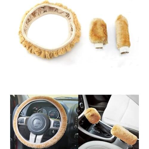 3PCS/Set Car Interior Accessories Autumn Winter Universal Plush Gear Cover Hand Brake Cover Steering Wheel Cover Interior Decor