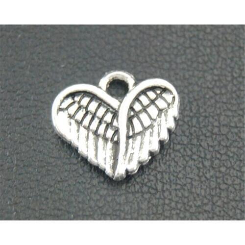 50pcs Silver Color Heart Angel Wing Charm Pendant DIY Necklace Bracelet Bangle Findings 12x13mm A1835