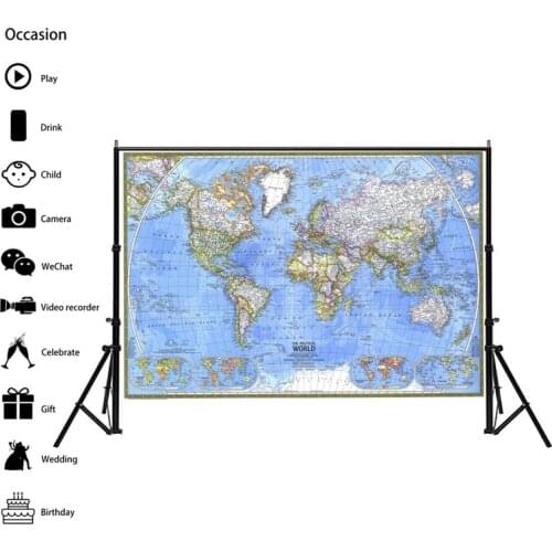 A2 Size The Political Map Background Photo Cloth Non-woven Foldable Natural World Map Wall Home Office Decoration Poster