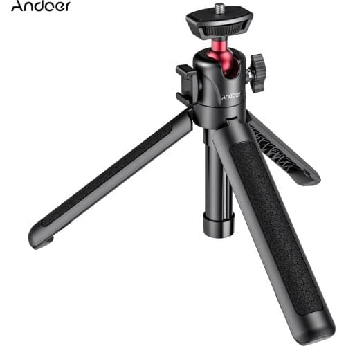 Andoer 4-Section 44cm Extendable Selfie Stick Tripod 2KG Payload with Cold Shoe for Phone Camera Microphone LED Light Mounting